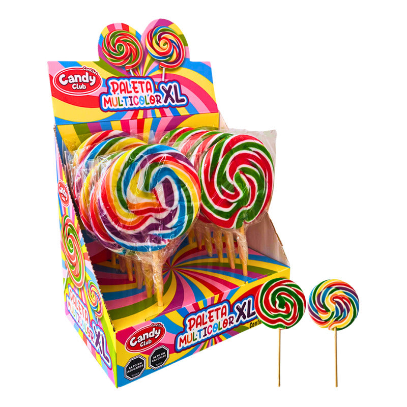 Paletas De Caramelo Xl Multicolor Sabor Frutas (caja 12 Un)