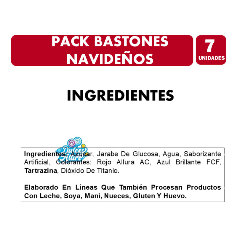 Bastones Navidad Sabor Caramelos - Pack Con 7 Unidades