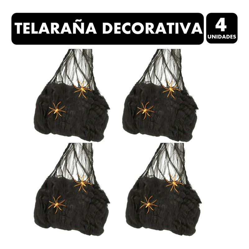Pack Telaraña Halloween Decoración Color Negro (4 Unidades)