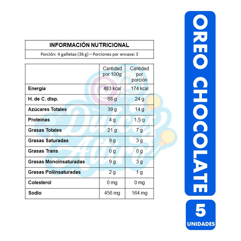 Galletas Oreo Sabor Chocolate - Para Colación (pack 5 Uni)