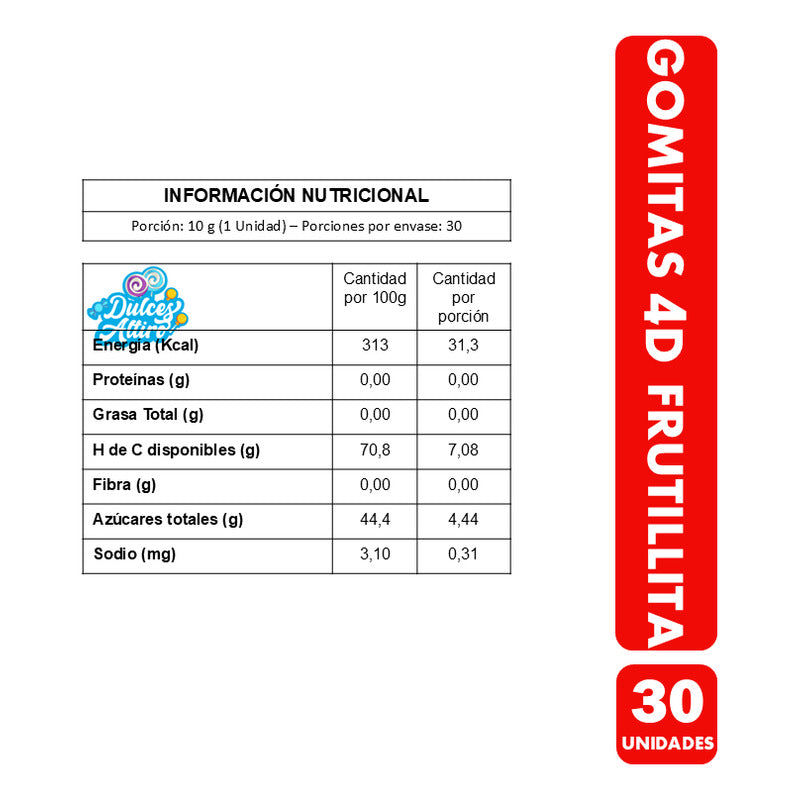 Gomitas 4d Frutillita Con Centro Líquido De Frutilla - 30 Un