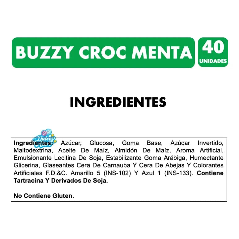 Chicles Buzzy Croc Rellenos Sabor Menta Sin Gluten (40 Uni)