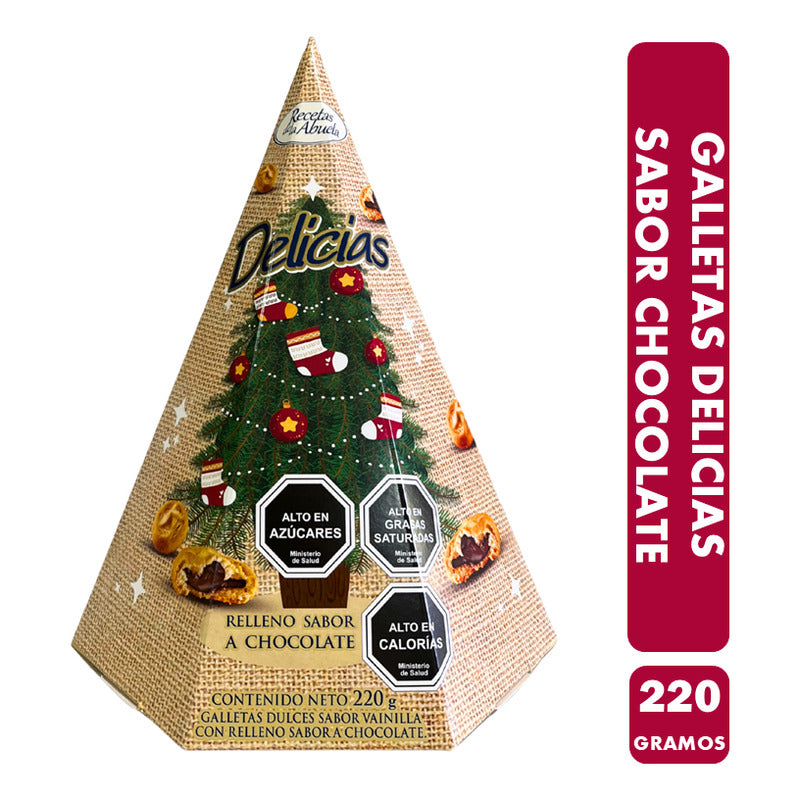 Galletas Delicia Chocolate En Caja Forma De Arbol Navideño