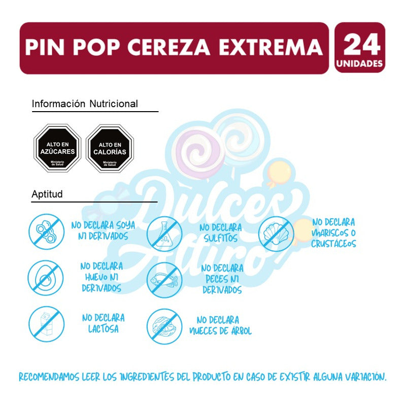 Pin Pop Cereza Extrema Coyac Con Chicle (bolsa Con 24 Uni)