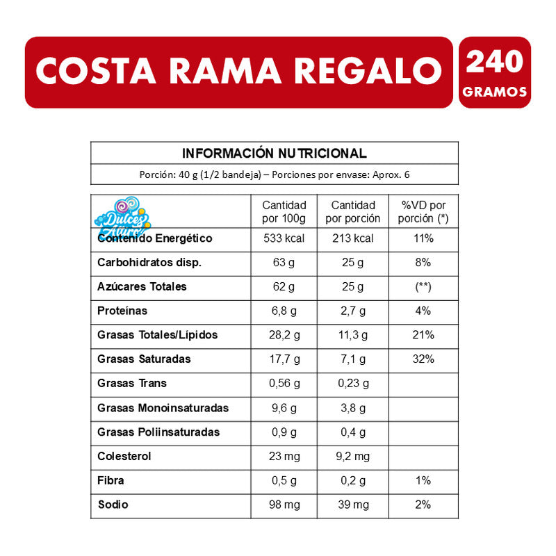 Costa Rama Chocolate - Caja Gigante Para Regalo - 240 Gramos