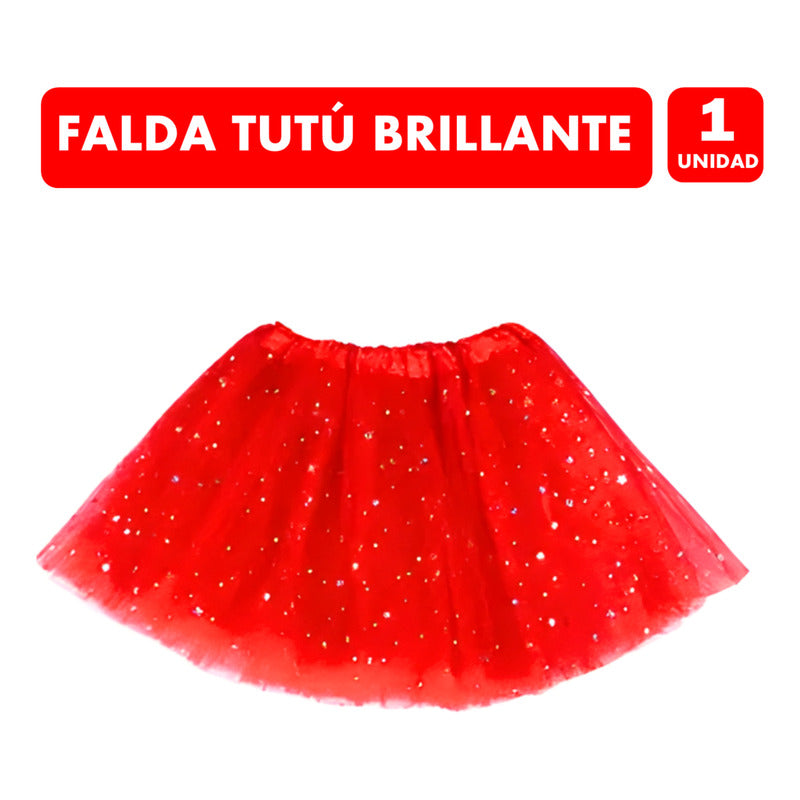 Falda Tutu Rojo Con Brillos Mujer Especial Halloween 40 Cm Tul Estandar