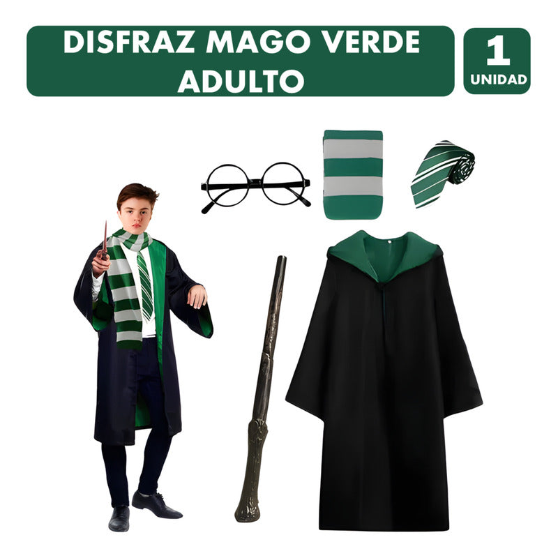 Disfraz De Mago Verde Adulto Especial Fiesta De Disfraces L