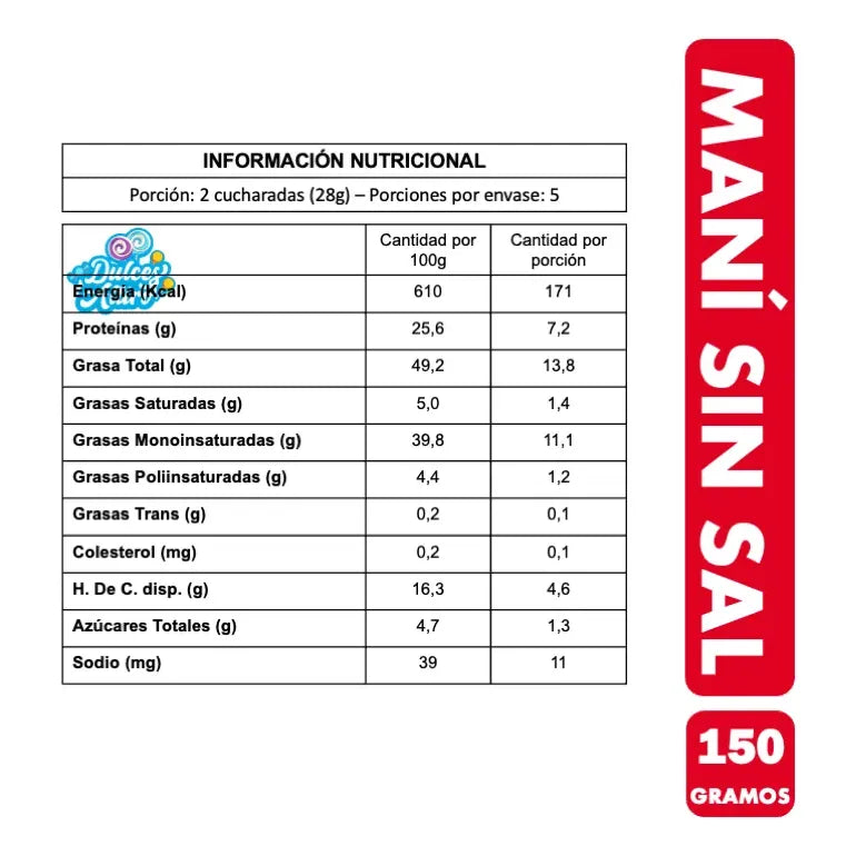 Maní Sin Sal De Marco Polo Para Compartir - Contiene 150 Gr