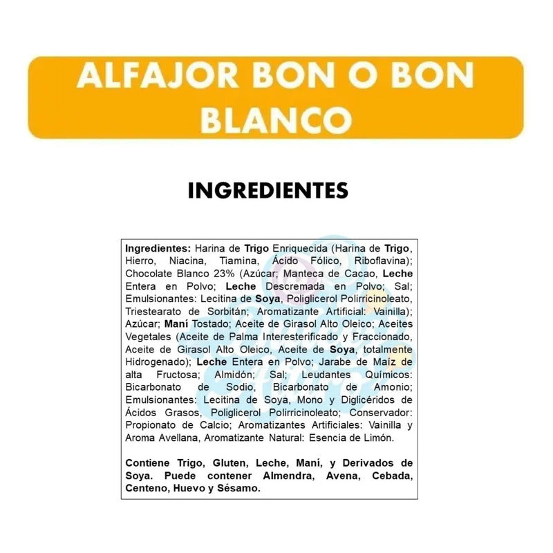 Pack De 10 Alfajores Bon O Bon - Sabor Chocolate Blanco