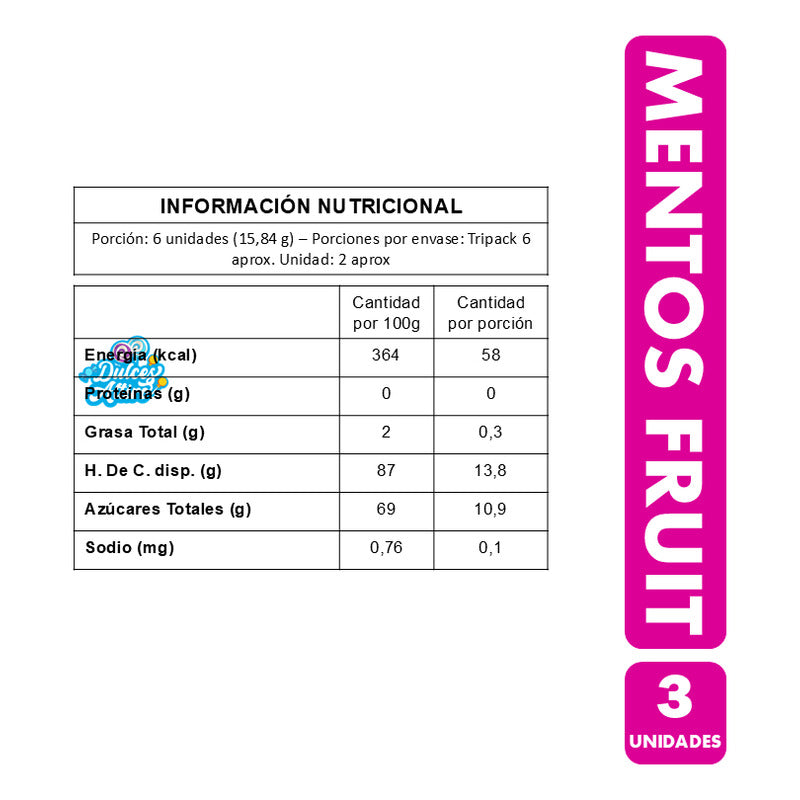Mentos Fruit (naranja, Fresa Y Limón) - Envase Con 3 Rolls