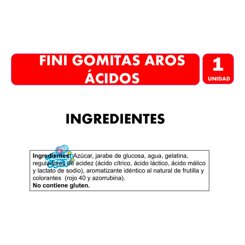 Aros Ácidos De Fini Gomitas Sabor Frutilla Acida(individual)