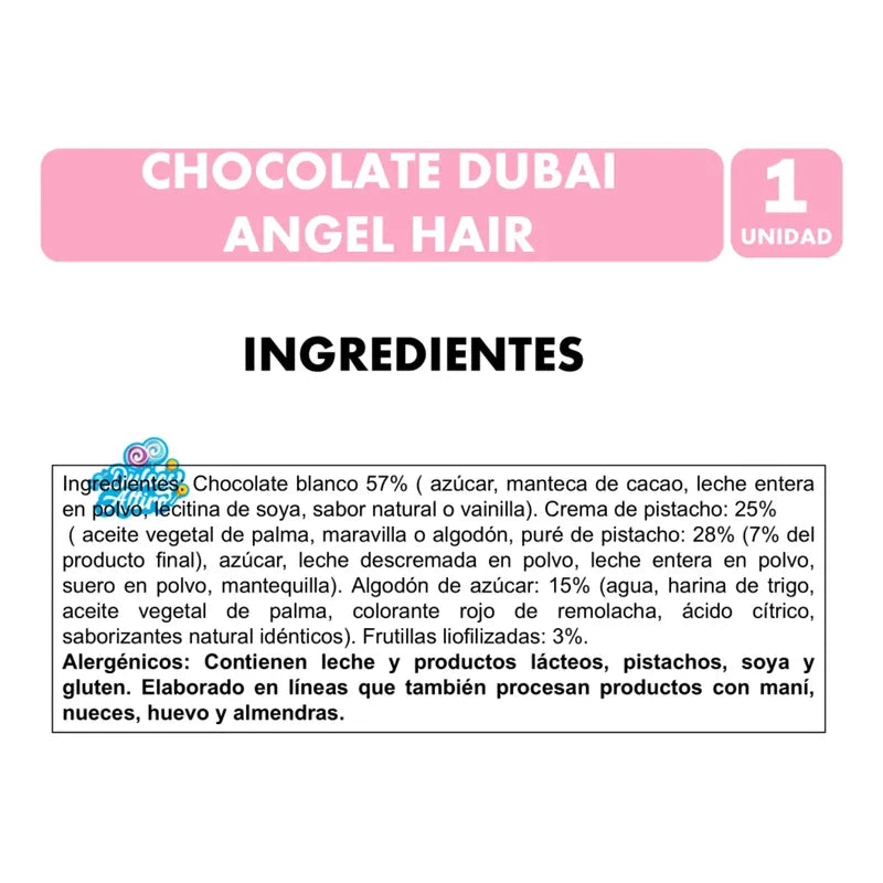 Chocolate Dubai Angel Hair De Mabú - Barra De 100g