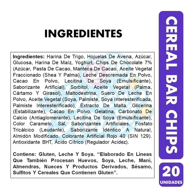 Cereal Bar Chips Chocolate Display 20 Unidades 21 Gr