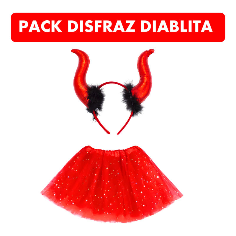 Falda Tutu Rojo Con Brillos Y Cachitos De Diabla Halloween Estándar
