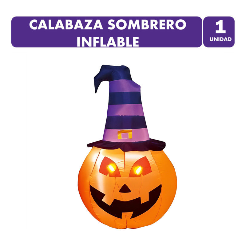 Calabaza Sombrero Inflable Decoración Halloween De 180cm Naranja
