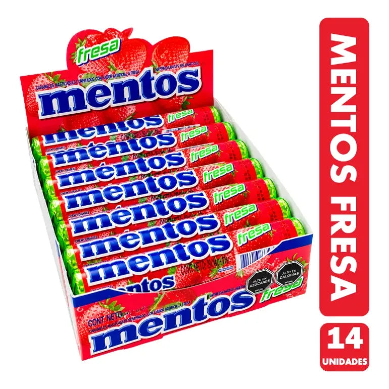 Caramelos Masticables Mentos Sabor Fresa (display 14 Rollos)