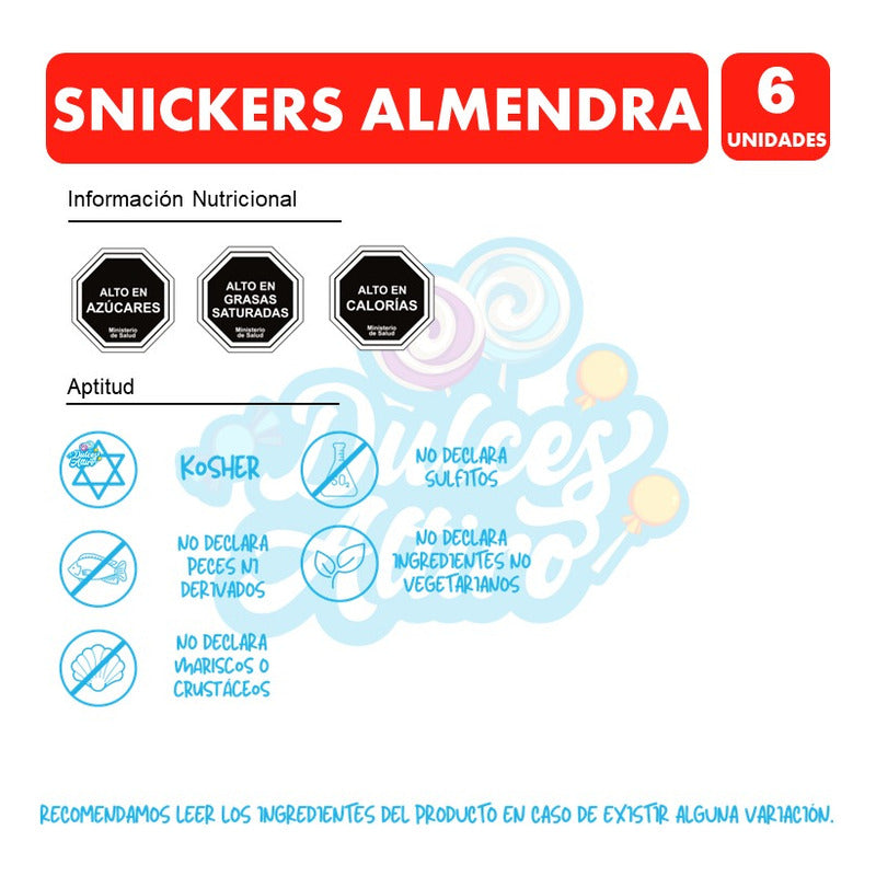 Chocolate Snickers Sabor Almendra (pack Con 6 Unidades)