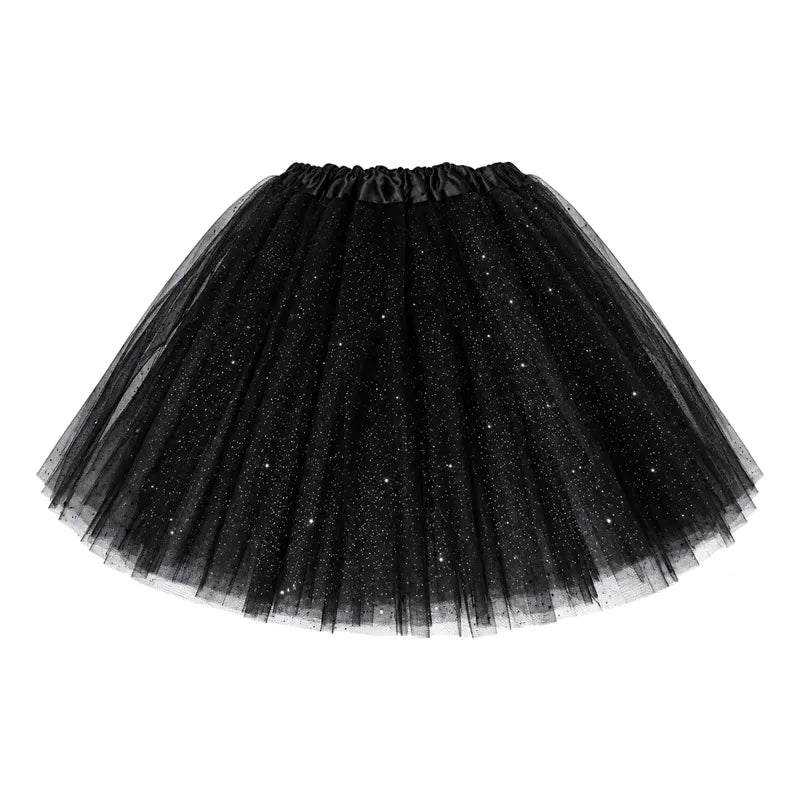 Falda Tutú Negra Con Brillos Especial Para Disfraces Adulto Negro Brillos S-m