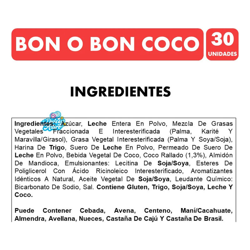 Bon O Bon Sabor Coco Chocolate Blanco (caja Con 30 Bombones)