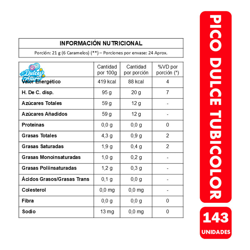 Pico Dulce Tubicolor - Masticables Sabores Frutales (500gr)