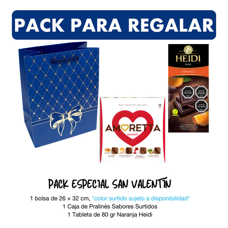 Pack Pralinés Amoretta Desserts + Chocolate Heidi + Bolsa