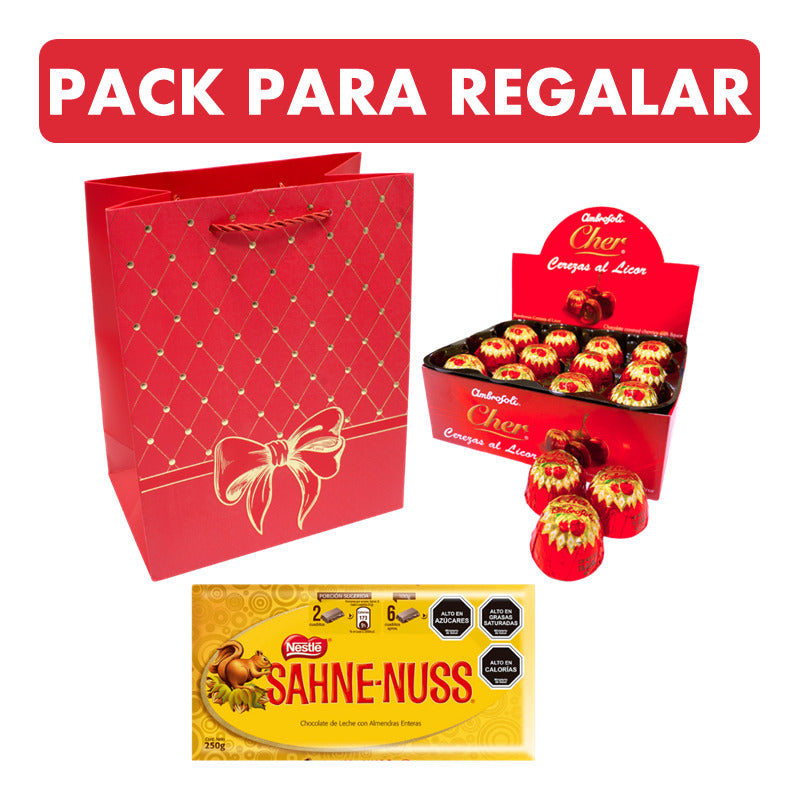 Pack Cerezas Al Cognac + Chocolate Sahne Nuss + Bolsa Regalo