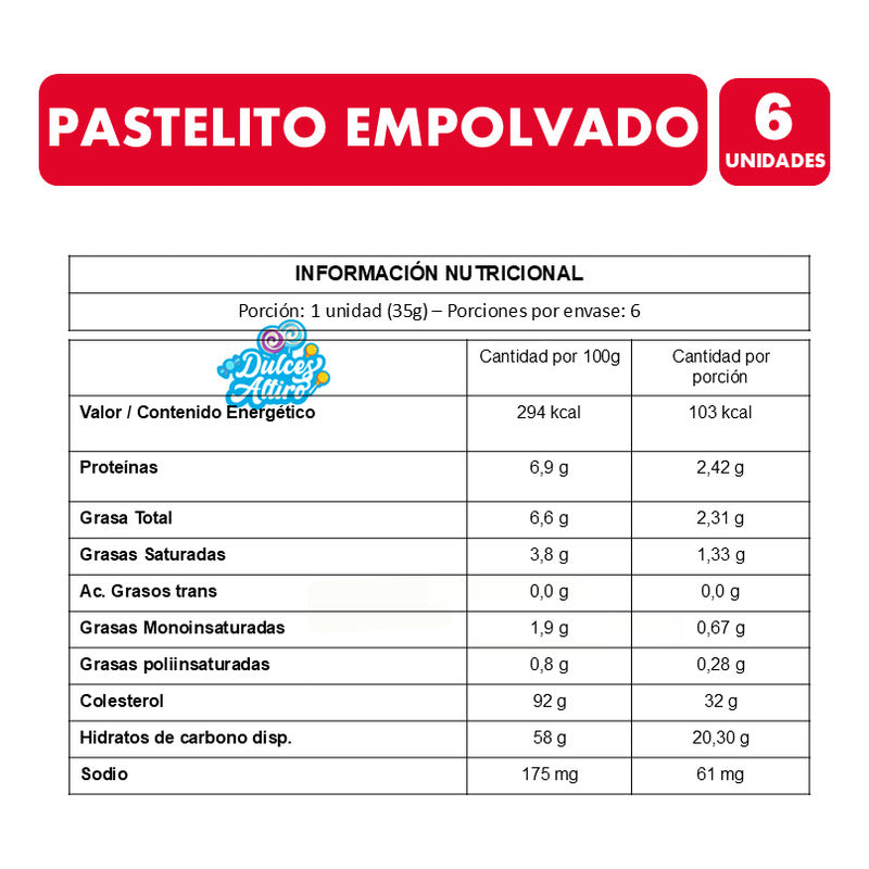 Pastel Artesanal Chileno Empolvado Curacavi (display 6 Un)