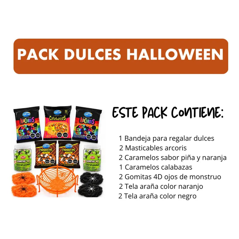 Pack Halloween Dulces Surtidos Con Bandeja Y Tela De Arañas