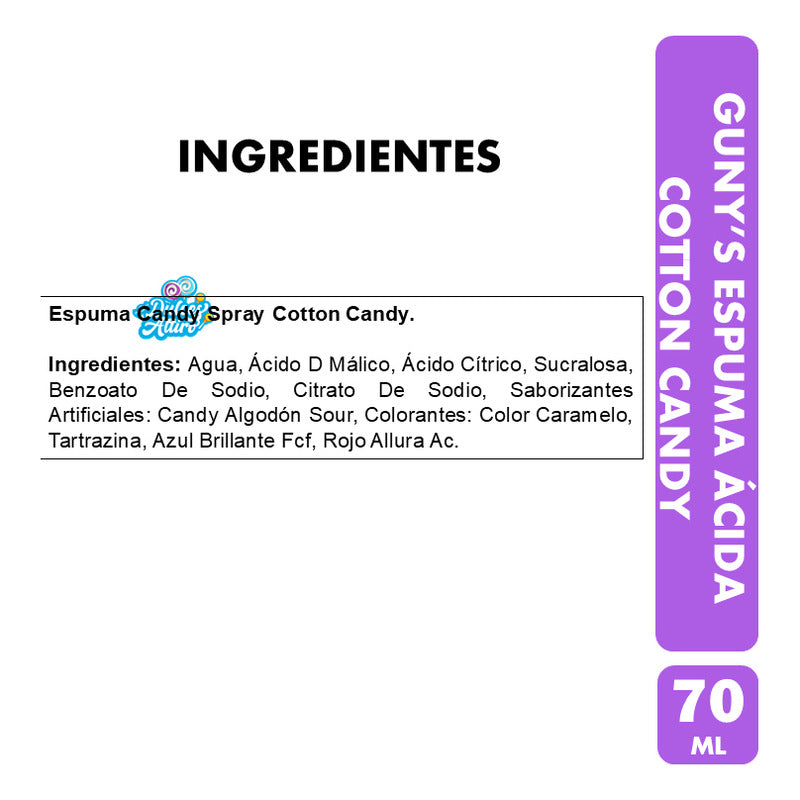 Dulces Guny's Espuma Ácida Algodón De Azúcar Sinazucar(70ml)