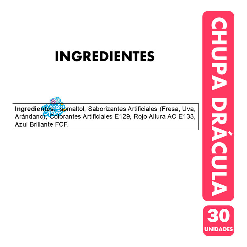 Dulces Para Halloween - Chupa Drácula Sin Azúcar (30 Uni)