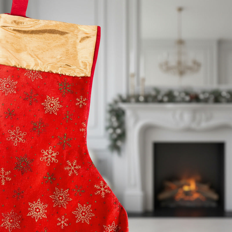 Bota Navideña Con Diseño Para Colgar O Rellenar - 32cm Rojo Bota Navideña Con Diseño Brillante