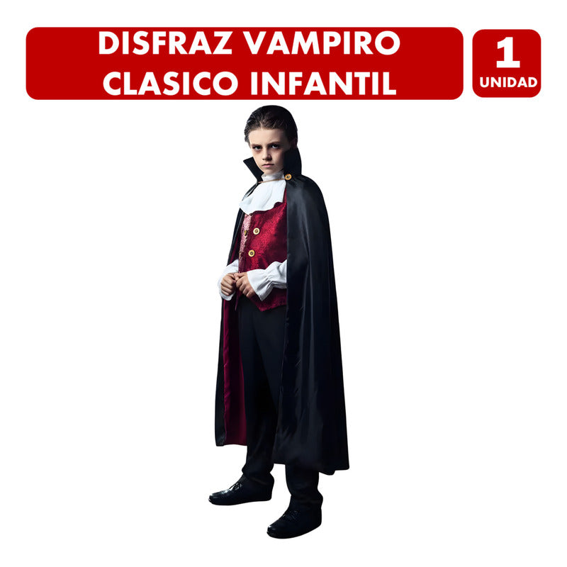 Disfraz Vampiro Clásico Con Capa Noche De Halloween Niño Rojo 7-9