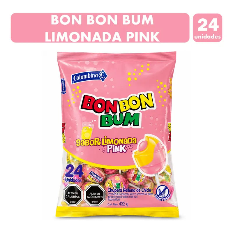 Bon Bon Bum Sabor Limonada Pink De Colombina (24 Unidades)
