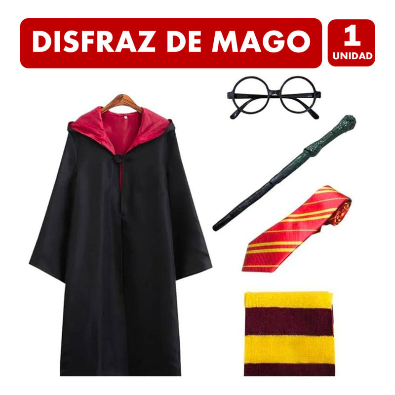 Disfraz Mago Rojo Con Lentes Y Varita Infantil Niño 5-6