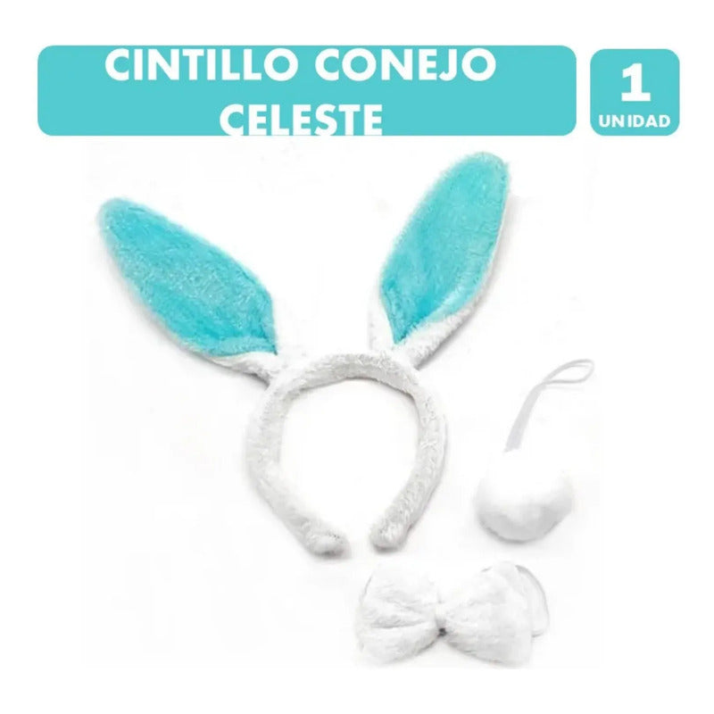 Cintillo Orejas Y Corbatín De Conejito Color Celeste Celeste