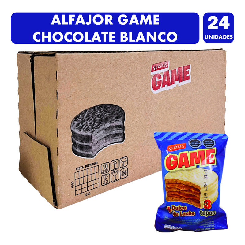 Alfajor Game Chocolate Blanco Por Mayor (caja 24 Unidades)