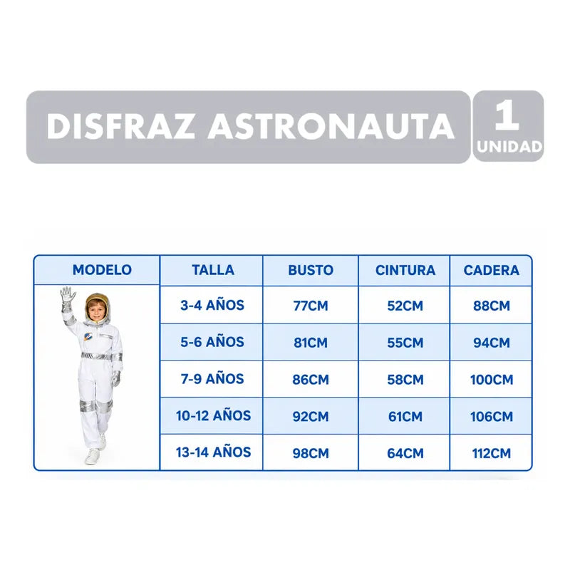 Disfraz De Astronauta Infantil Incluye Casco Y Guantes Blanco 10-12