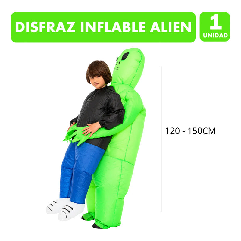 Disfraz Inflable Alien Cargando Niño Infantil (120 - 150cm) Verde Lima 120 - 150