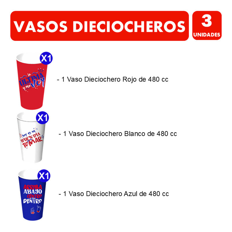 Vasos Reutilizables Del 18 Con Diseños Entretenidos (3un)