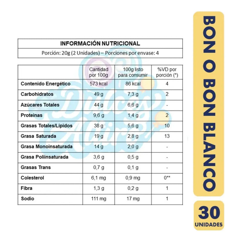 Caja Bon O Bon Blanco De Arcor - Display Con 30 Unidades