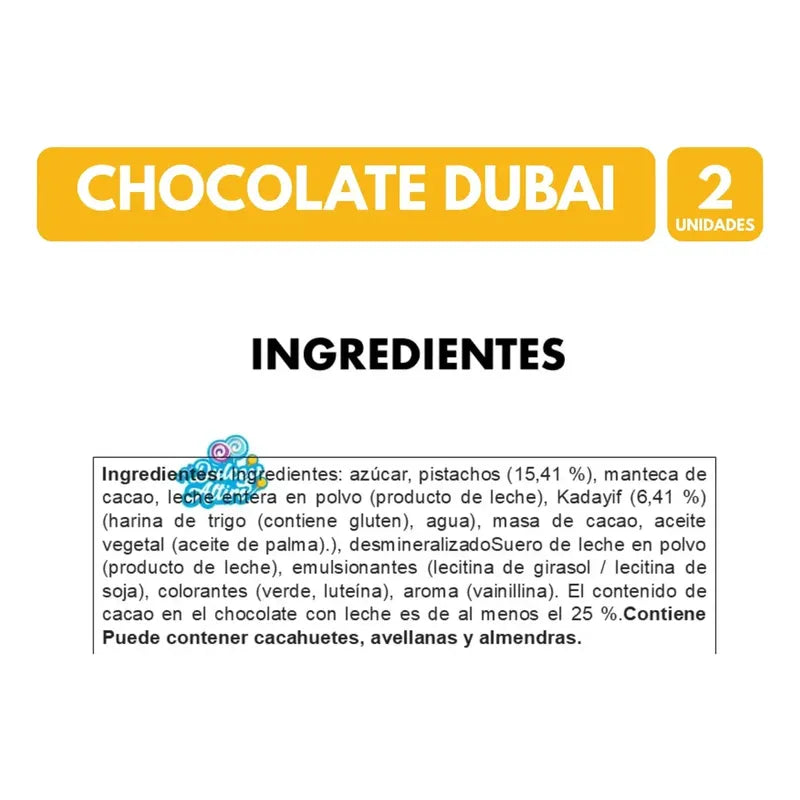 Chocolate Dubai Pistacho Dubaco (pack De 2 Barras)