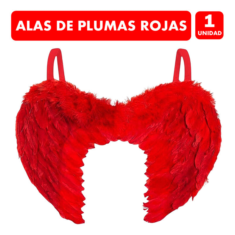 Alas De Ángel Plumas Rojas Especial Halloween Mujer 80x60 Rojo