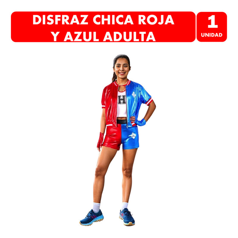 Disfraz Traje De Chica Roja Y Azul Mujer Adulta Halloween Rojo M