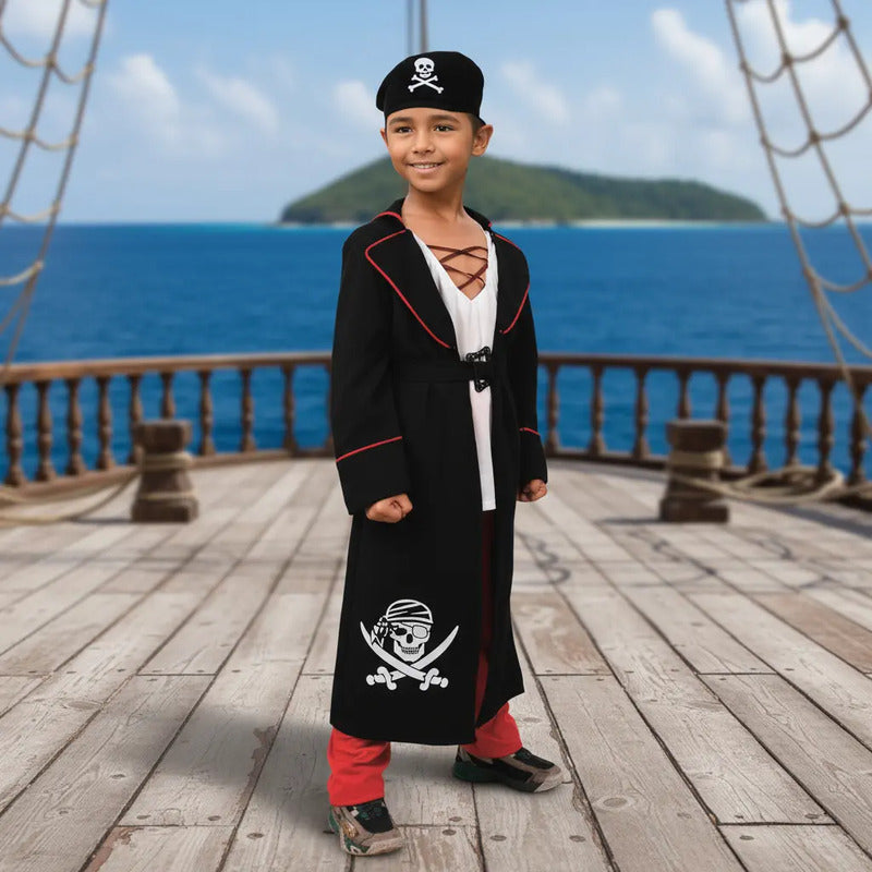 Disfraz Traje De Pirata Niño Cosplay Fiesta Halloween Negro 7-9