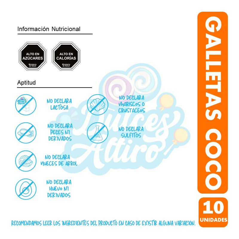 Galletas Colación, Sabor Coco - Pack De 10 Unidades De 35gr.