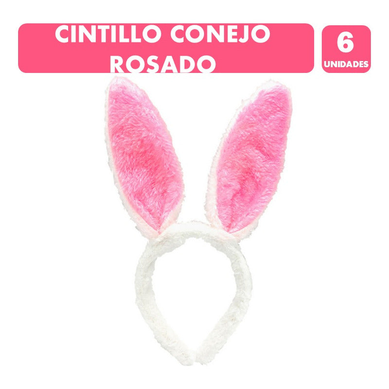 Orejas De Conejo En Cintillo Rosadas Para Niña (6 Unidades)