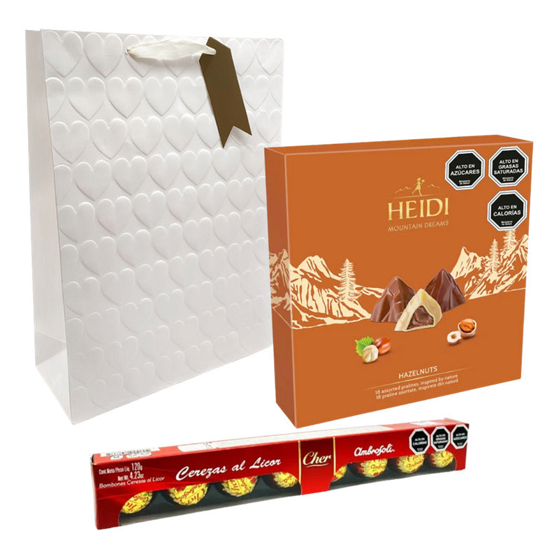 Pack Bombones Heidi Avellana + Cerezas Al Cognac + Bolsa