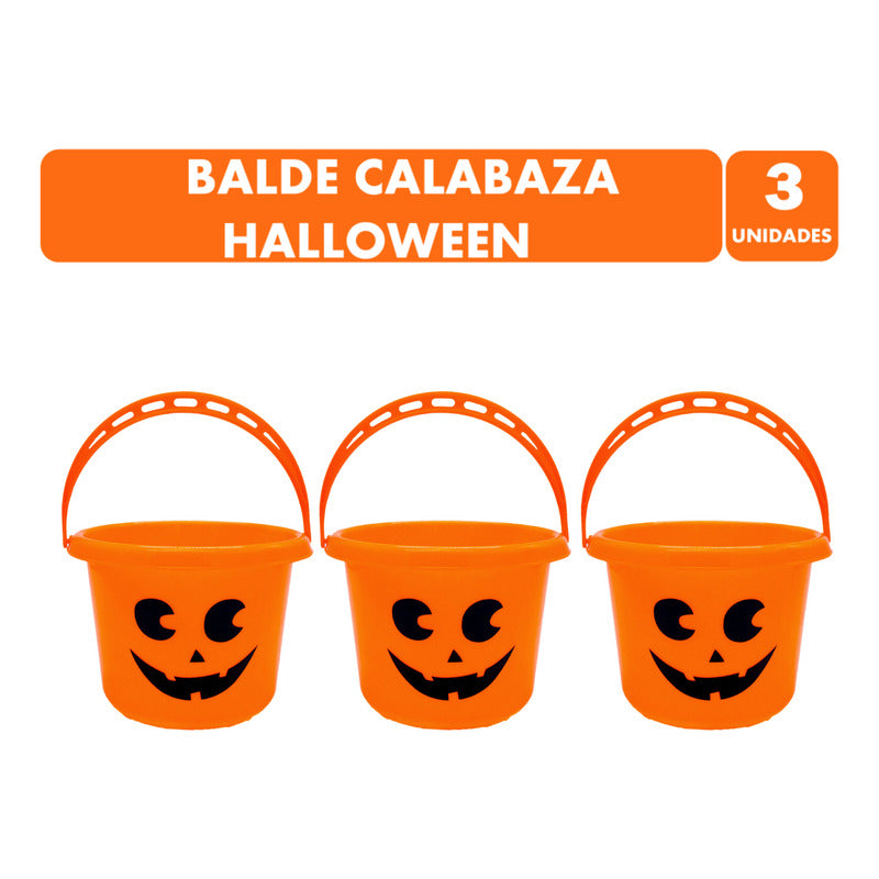 Baldes De Halloween Color Naranjo Calabaza Pack De 3 Un
