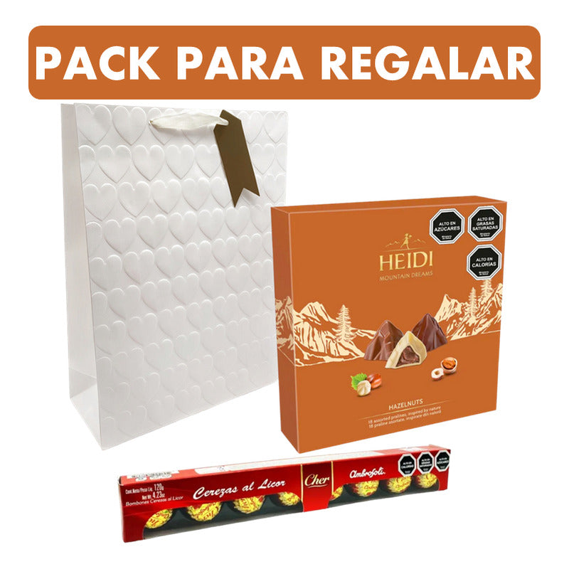 Pack Bombones Heidi Avellana + Cerezas Al Cognac + Bolsa