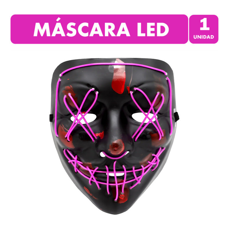 Máscara Con Luz Led Color Morado Especial Noche Halloween Negro Estándar